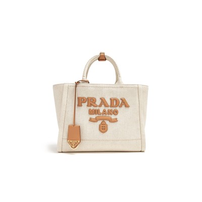 PRADA BRAND-TYPOGRAPHY LINEN-BLEND TOTE BAG 1BG474 (31*24*13cm) 